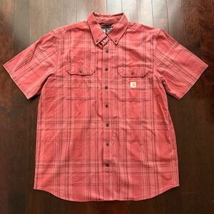 Carhartt Men's Large Loose Fit Tall Button-Up Shirt Short Sleeve Red Plaid